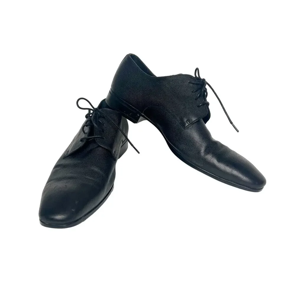 HUGO BOSS Highline Derb Pr1 Textured Leather Derby Shoes Black Mens Size US 10